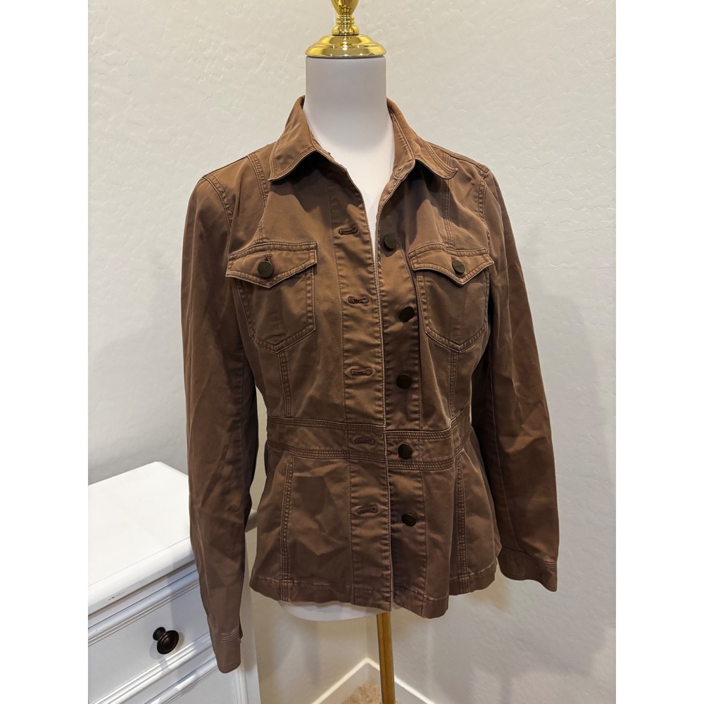 Axcess Liz Claiborne Brown Utility Safari Jacket Stretch Cotton Cinched Waist L